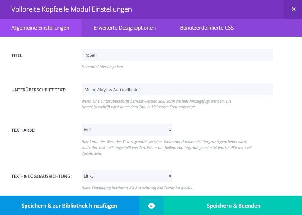 Divi Builder Moduleinstellungen